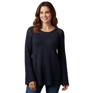 Style & Co Women Industrial Blue Retro Fresh Knit-Pattern Bell-Sleeve Sweater(M)